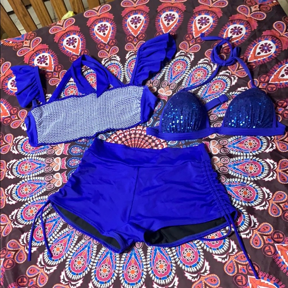 Beautiful blue three piece package swimwear